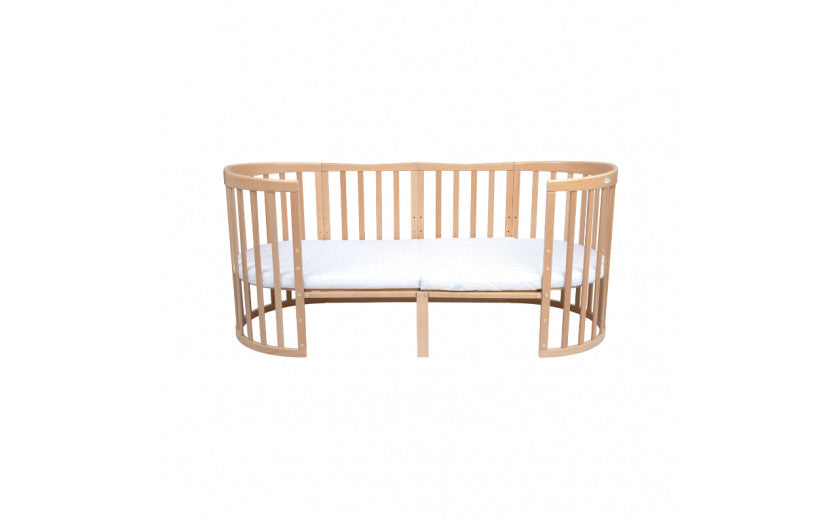 Set Extensie din lemn pentru Patut Junior Evolutiv 7in1, Rotund/Oval, Natural, cu Saltea, Waldin