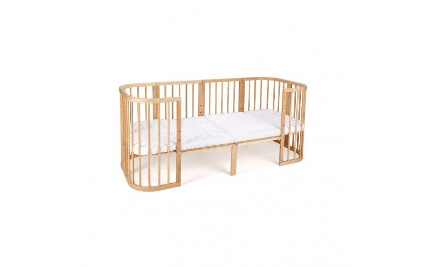 Set Extensie din lemn pentru Patut Junior Evolutiv 7in1, Rotund/Oval, Natural, cu Saltea, Waldin