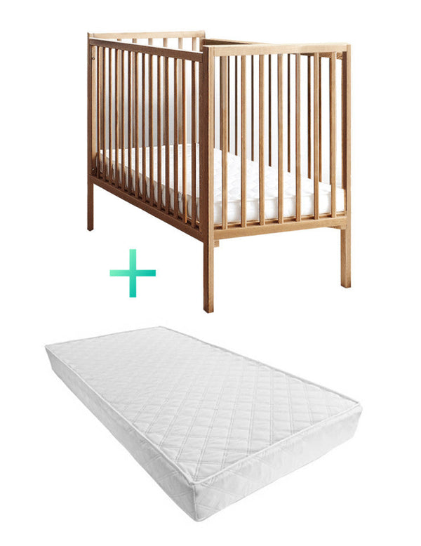 Set - Patut Bebe, 120x60 cm, din Lemn Masiv, Stardust Vintage + Saltea Cocos Confort II 10 cm, Woodies Safe Dreams