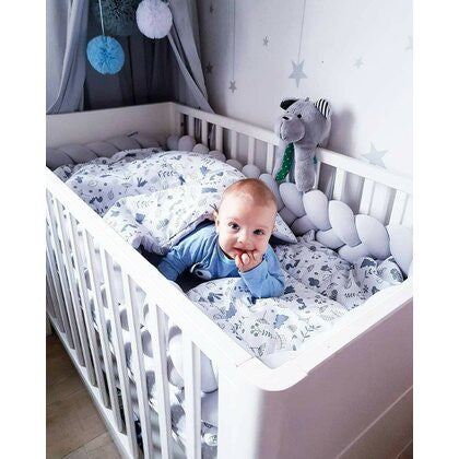 Set - Patut Bebe, 120x60 cm, din Lemn Masiv, Smooth+ Saltea copii MyKids Cocos Confort II 120x60x10 cm, Woodies Safe Dreams