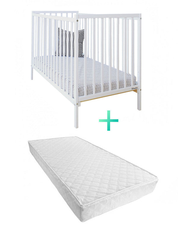 Set  - Patut Bebe, 120 x 60 cm, din Lemn Masiv, Dream Alb+ Saltea Cocos Confort II 10 cm, Woodies Safe Dreams