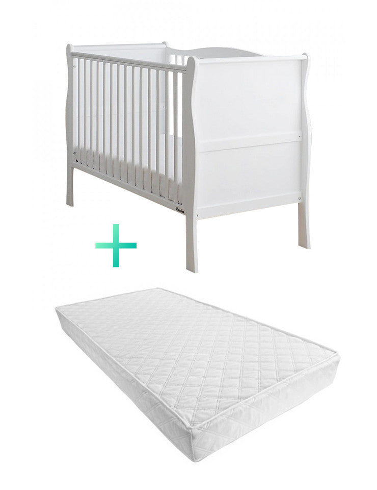 Set - Patut Bebe, 120x60 cm, Lemn Masiv, Noble Alb + Saltea Cocos Confort II 10 cm, Woodies Safe Dreams