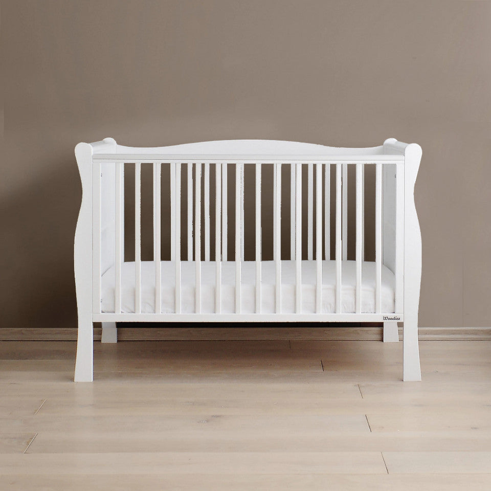 Set - Patut Bebe, 120x60 cm, Lemn Masiv, Noble Alb + Saltea Cocos Confort II 10 cm, Woodies Safe Dreams