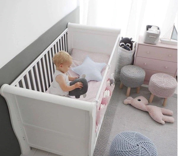 Set - Patut Bebe, 120x60 cm, Lemn Masiv, Noble Alb + Saltea Cocos Confort II 10 cm, Woodies Safe Dreams