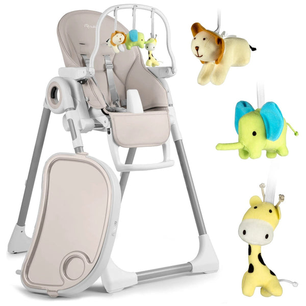 Set - Scaun de masa reglabil, multifunctional, 3in1, pliabil, inaltime reglabila, spatar reglabil, pozitie de somn, tava detasabila, Nukido, Belo, Gri + Bara de jucarii