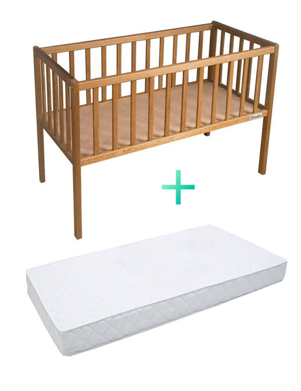 Set - Patut Mic, 90x40 cm, din Lemn Masiv Vintage, Dream Crib+ Saltea Confort II 90 cm x 40 cm x 8 cm, Woodies Safe Dreams