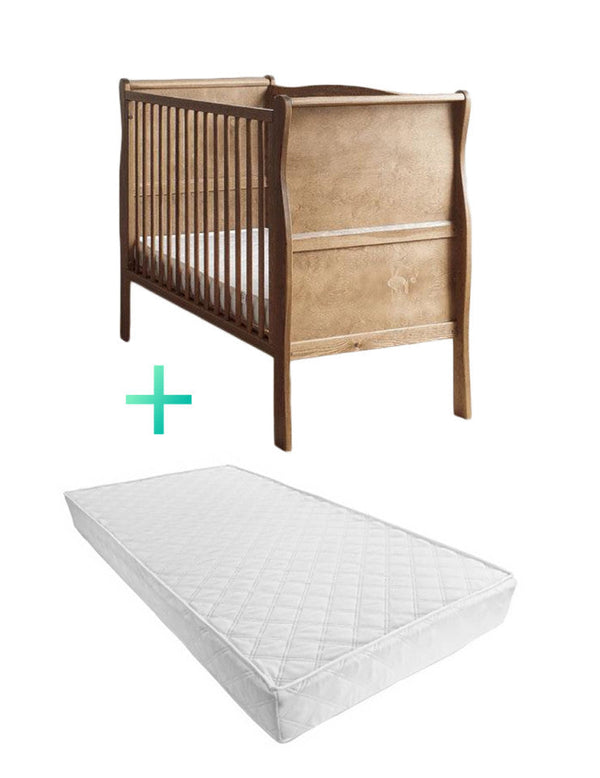 Patut Bebe, 140x70 cm, din Lemn Masiv, Transformabil,  Noble Vintage, Set +Saltea copii MyKids Cocos Confort II 140x70x10 cm, Woodies Safe Dreams