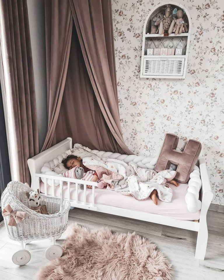 Patut Bebe,  140x70 cm, din Lemn Masiv, Transformabil , Noble White, Set +Saltea copii MyKids Cocos Confort II 140x70x10 cm, Woodies Safe Dreams
