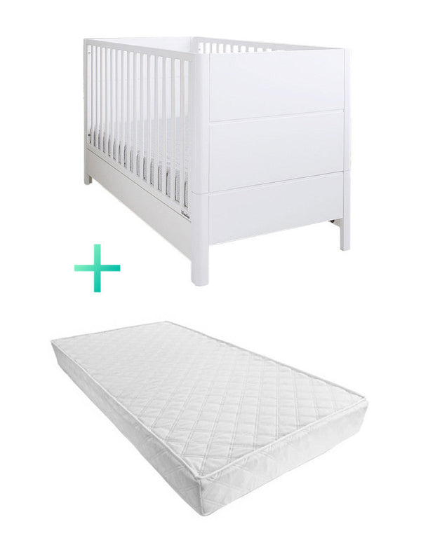 Patut Bebe, 140x70 cm, din Lemn Masiv,  Transformabil, Set, Saltea copii MyKids Cocos Confort II 140x70x10 cm, Woodies Safe Dreams