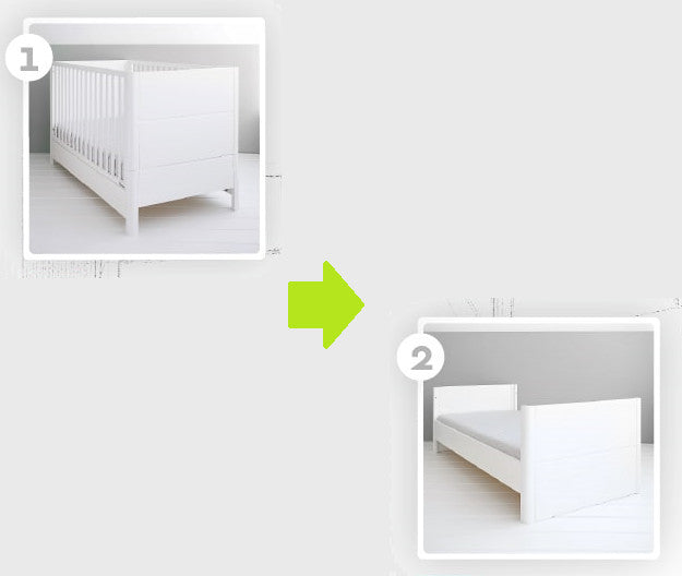 Patut Bebe, 140x70 cm, din Lemn Masiv,  Transformabil, Set, Saltea copii MyKids Cocos Confort II 140x70x10 cm, Woodies Safe Dreams