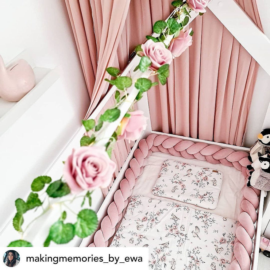 Protectie Impletita pentru Patut, 340 cm, Velvet Dirty Pink, Full 120x60 cm, Sparrow
