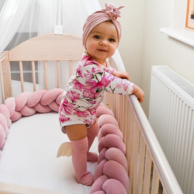 Protectie Impletita pentru Patut, 340 cm, Velvet Dirty Pink, Full 120x60 cm, Sparrow