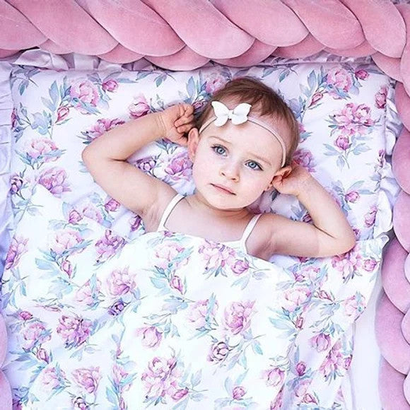 Protectie Impletita pentru Patut, 340 cm, Velvet Dirty Pink, Full 120x60 cm, Sparrow