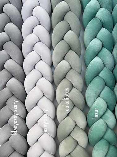 Protectie Impletita pentru Patut, 340 cm, Velvet Eucaliptus,Full 120x60 cm, Sparrow