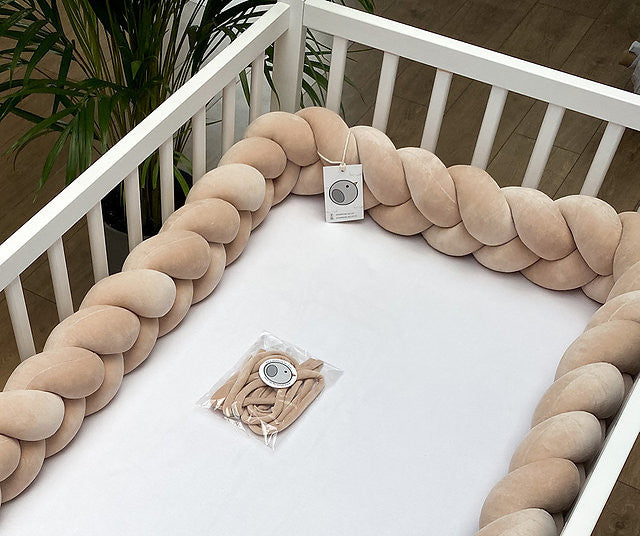 Protectie Impletita pentru Patut, 200 cm, Velvet Warm Beige, Sparrow