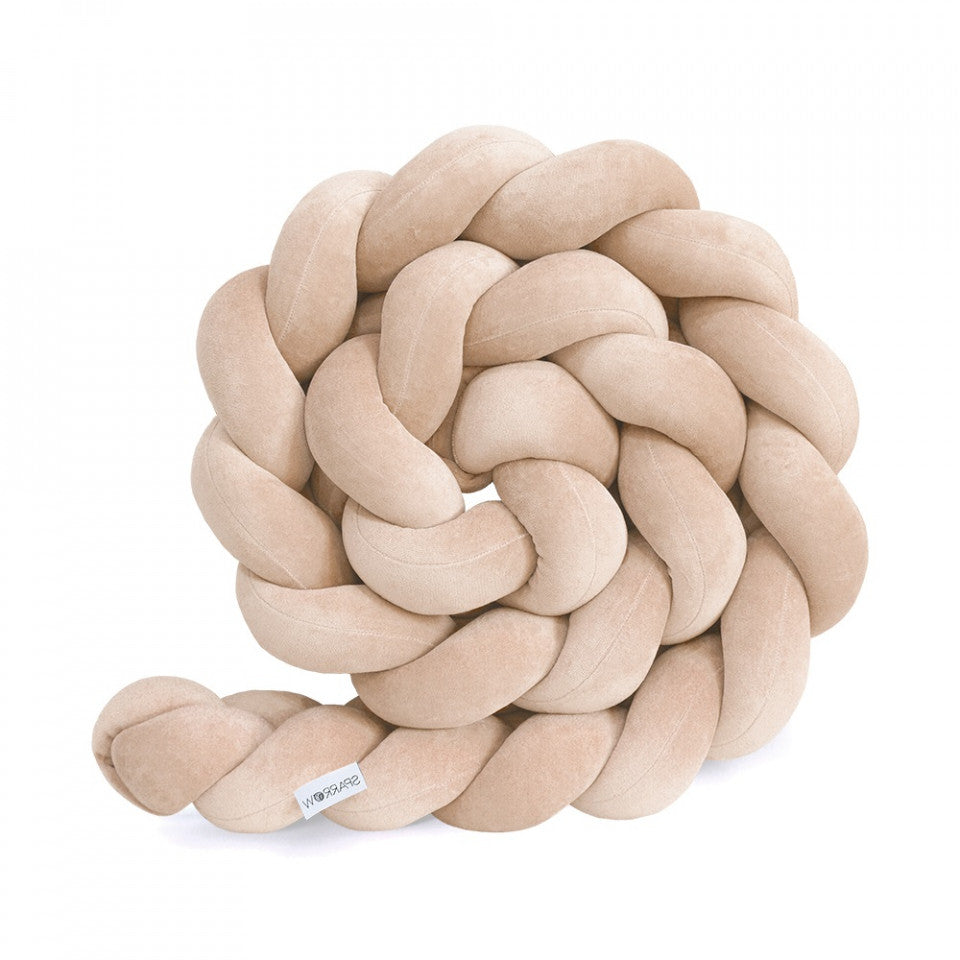 Protectie Impletita pentru Patut, 340 cm, Velvet Warm Beige, Full 120x60 cm, Sparrow