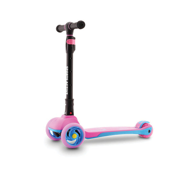 Trotineta Max cu rotile frontale cu lumini, Inaltime ajustabila, Pliabila, Frana rezistenta, 3 roti, Pana la 50 kg, Roz, Sports Active