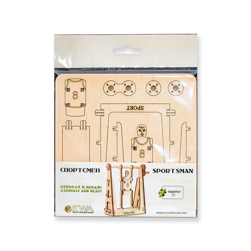 Set constructie mini cu mecanism Puzzle 3D SPINNING SPORTSMAN din lemn 22 piese @ EWA