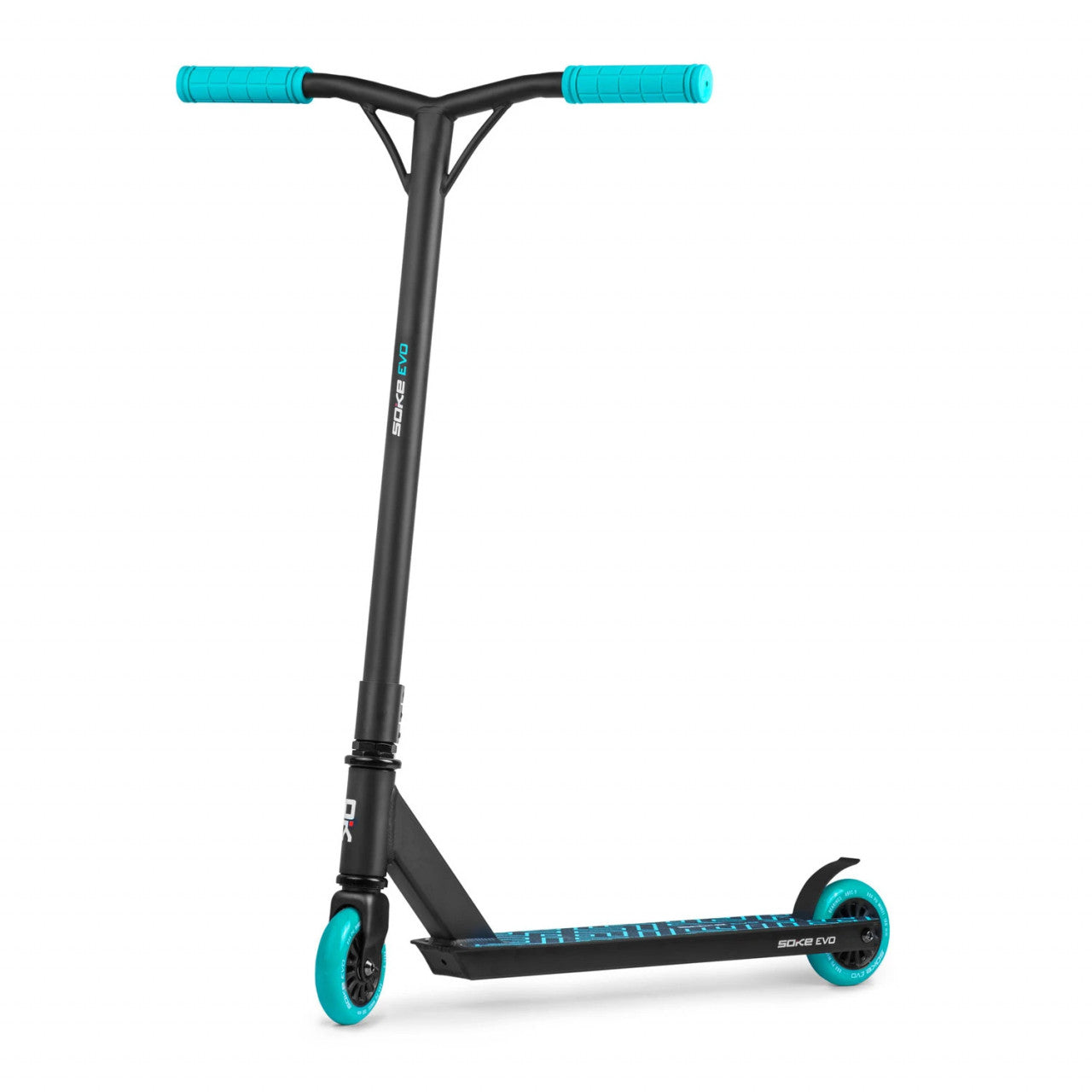 Trotineta cu 2 roti, pentru cascadorii, Soke EVO, 83 x 48 cm, Aluminiu, compresie HIC, rulmenti ABEC-9, punte sudata, Greutate maxima utilizator 100 Kg, Negru/Albastru