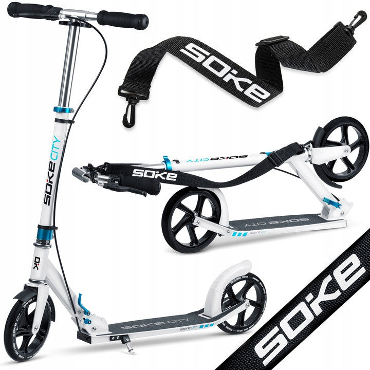 Trotineta de oras, Clasica, cu 2 roti, frana de mana, Soke, City, Aluminiu, Greutate maxima utilizator 100 Kg, Alb, Soke