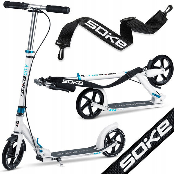 Trotineta de oras, Clasica, cu 2 roti, frana de mana, Soke, City, Aluminiu, Greutate maxima utilizator 100 Kg, Alb, Soke