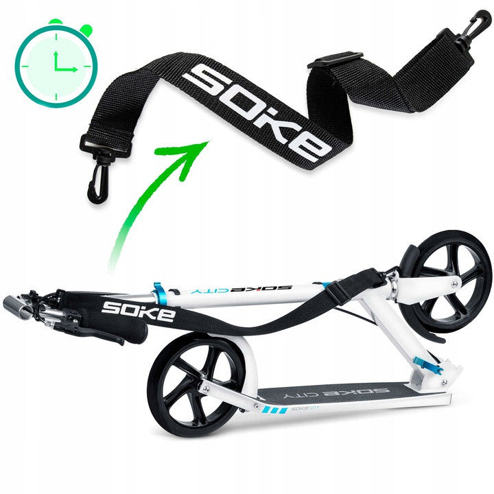 Trotineta de oras, Clasica, cu 2 roti, frana de mana, Soke, City, Aluminiu, Greutate maxima utilizator 100 Kg, Alb, Soke