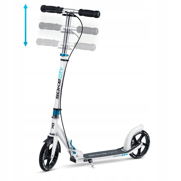Trotineta de oras, Clasica, cu 2 roti, frana de mana, Soke, City, Aluminiu, Greutate maxima utilizator 100 Kg, Alb, Soke
