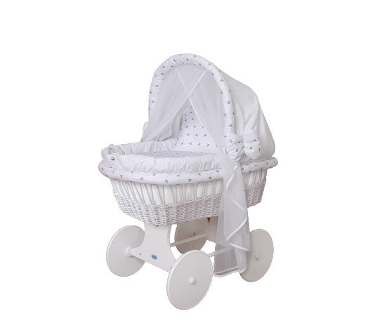 Cosulet Bebe, 105x70 cm, Moses Alb, din Rachita, Echipat Complet, White - Stars, Waldin