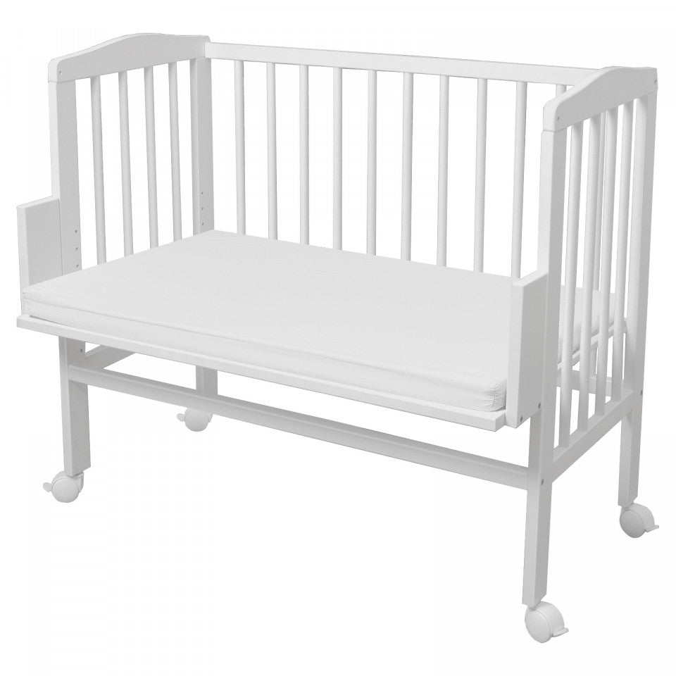Patut Bedside Bebe, 90x55 cm, 2in1 Alb, laterala detasabila, co-sleeping, Waldin