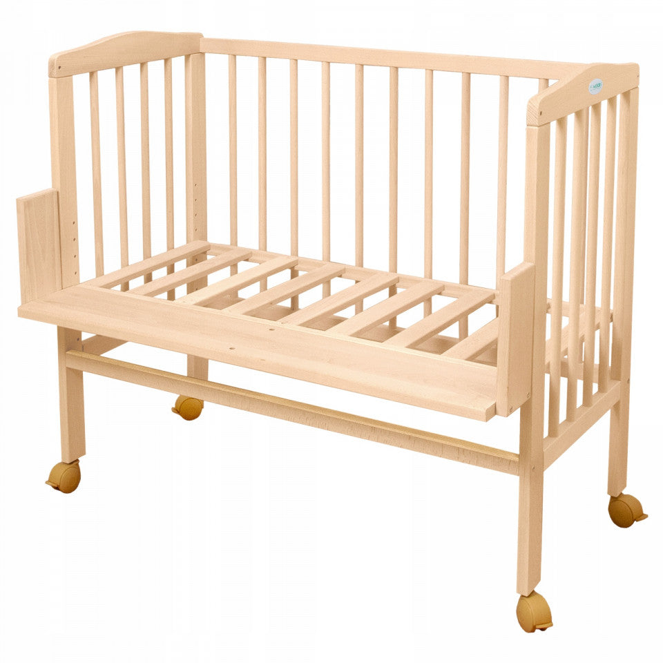Patut Bedside Bebe, 90x55 cm, 2in1 Natural , laterala detasabila, co-sleeping, Waldin