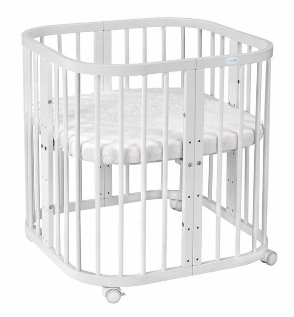 Patut Bebe, Rotund Evolutiv 7in1 Alb, Dimensiune Ajustabila,Saltele Incluse, Transformabil, Waldin