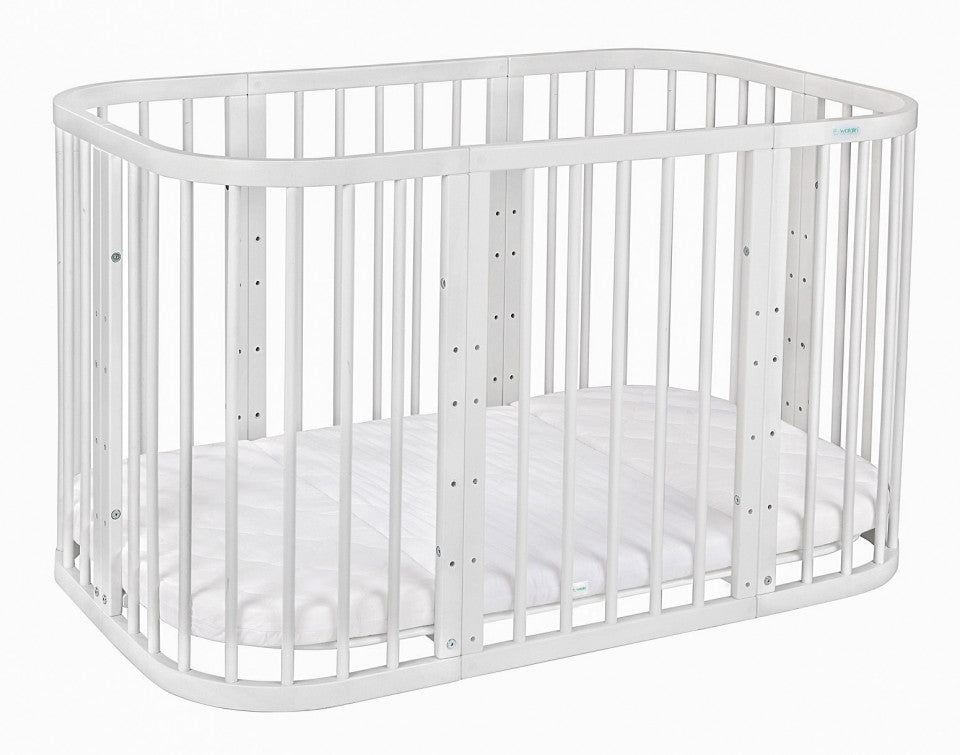 Patut Bebe, Rotund Evolutiv 7in1 Alb, Dimensiune Ajustabila,Saltele Incluse, Transformabil, Waldin