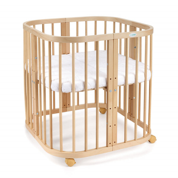 Patut Bebe, Rotund Evolutiv 7in1 Natur, Dimensiune Ajustabila, Saltele Incluse, Transformabil, Waldin