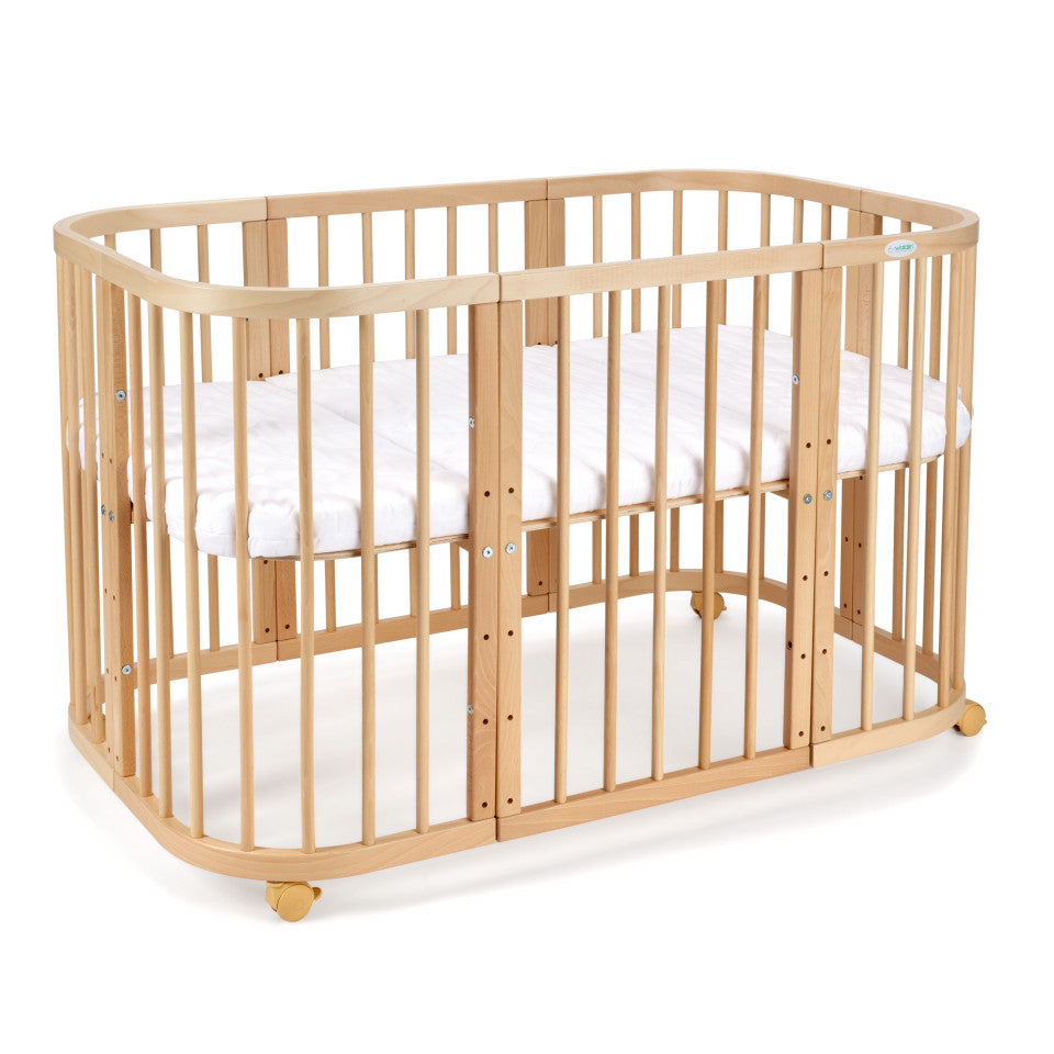 Patut Bebe, Rotund Evolutiv 7in1 Natur, Dimensiune Ajustabila, Saltele Incluse, Transformabil, Waldin