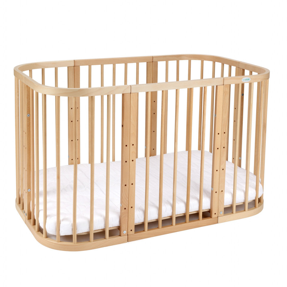 Patut Bebe, Rotund Evolutiv 7in1 Natur, Dimensiune Ajustabila, Saltele Incluse, Transformabil, Waldin