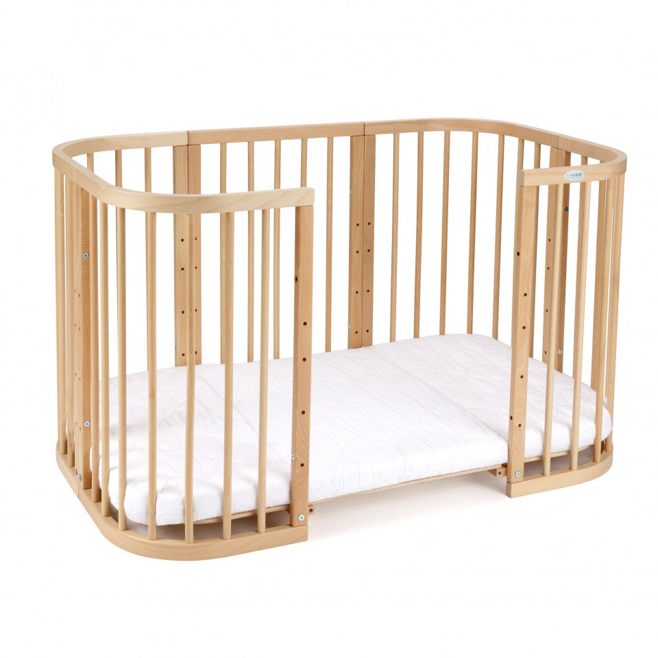 Patut Bebe, Rotund Evolutiv 7in1 Natur, Dimensiune Ajustabila, Saltele Incluse, Transformabil, Waldin