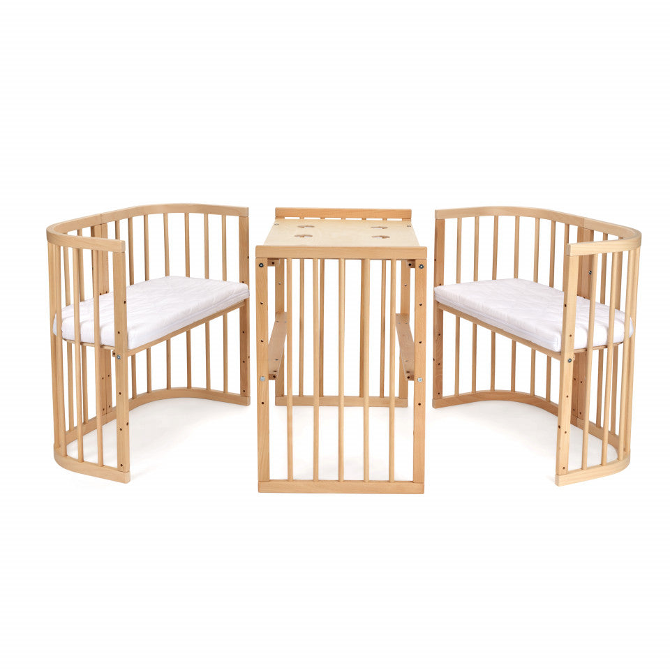 Patut Bebe, Rotund Evolutiv 7in1 Natur, Dimensiune Ajustabila, Saltele Incluse, Transformabil, Waldin