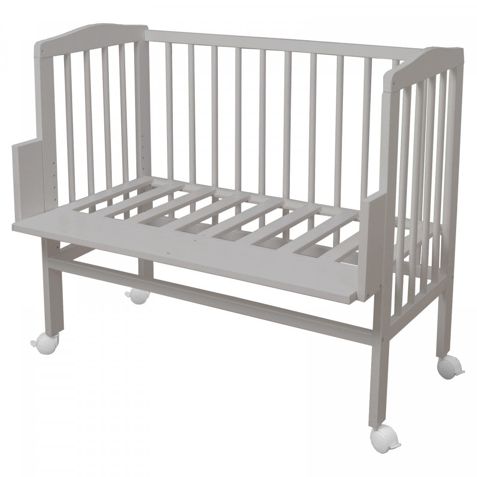 Set - Patut Bebe, 90x55 cm, Bedside 2in1 Gri, Saltea si Baldachin, Waldin