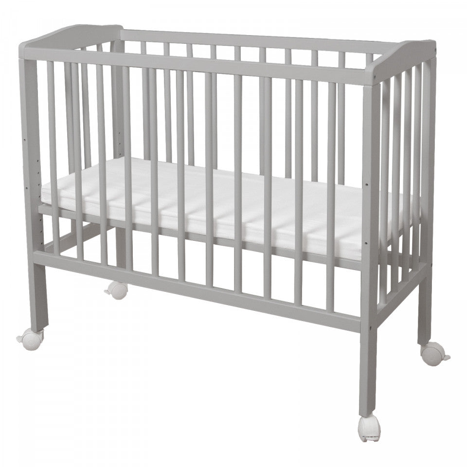Set - Patut Bebe, 90x55 cm, Bedside 2in1 Gri, Saltea si Baldachin, Waldin