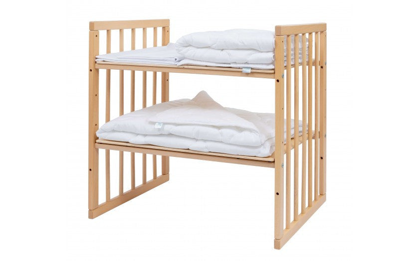 Set Patut Rotund Evolutiv 7in1 Natural, Saltele Incluse, Transformabil, Co-Sleeping + Baldachin, Lenjerie si Aparatori albe, Waldin