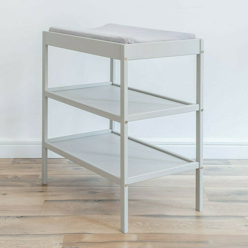Changer Grey - Masa de Schimbat Pentru Bebelusi Lemn Masiv, 76cm x 44cm x 86 cm, Cu 2 Rafturi De Depozitare Inalte, Woodies Safe Dreams