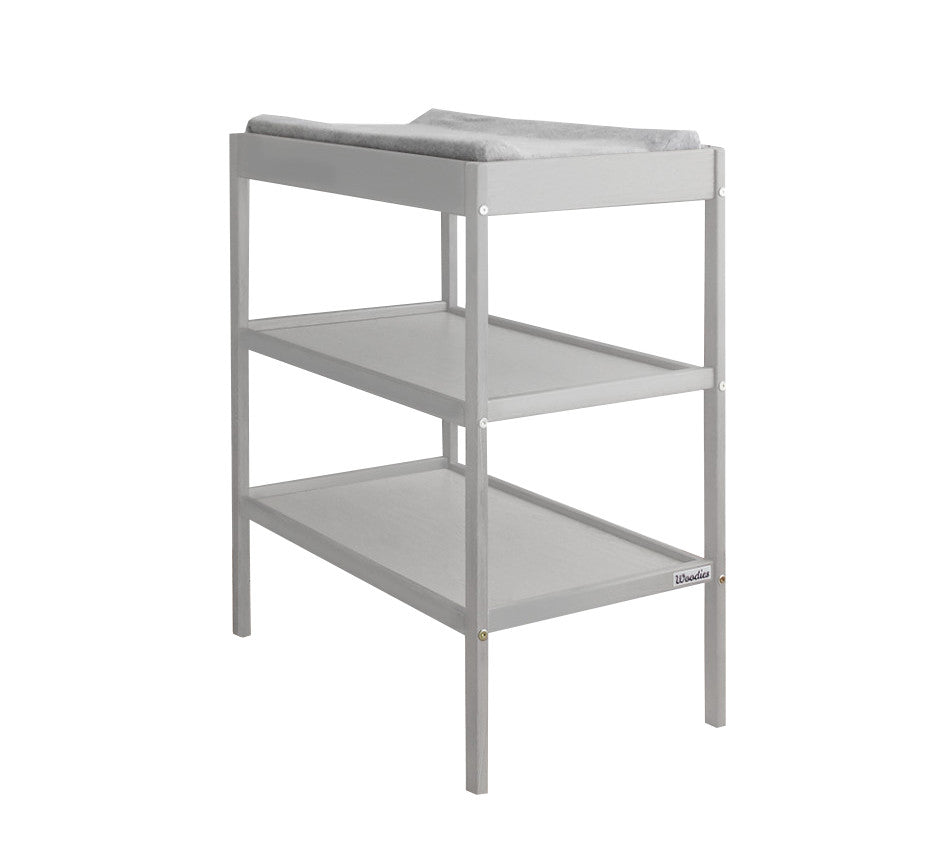 Changer Grey - Masa de Schimbat Pentru Bebelusi Lemn Masiv, 76cm x 44cm x 86 cm, Cu 2 Rafturi De Depozitare Inalte, Woodies Safe Dreams