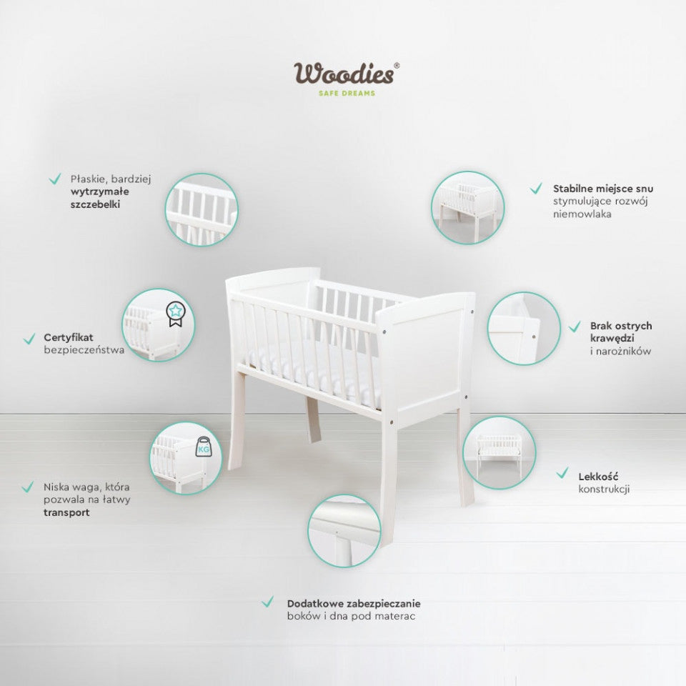 Classic Crib - Patut Mic 90 x 40 cm Alb, Din Lemn Masiv, Woodies Safe Dreams