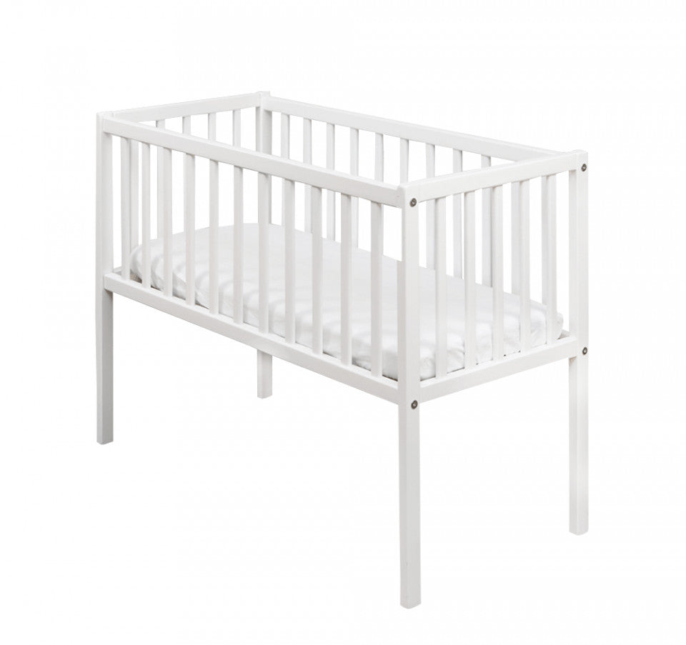 Patut Mic Bebe, 90x40 cm, din Lemn Masiv Alb, Dream Crib, Woodies Safe Dreams