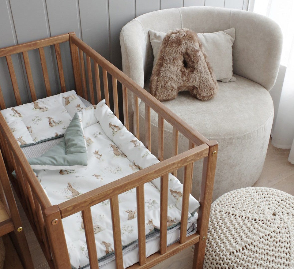 Patut Bebe Mic, 90x40 cm, din Lemn Masiv VintageDream Crib, Woodies Safe Dreams