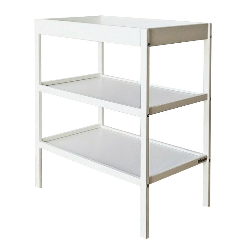 Masa de Schimbat Pentru Bebelusi Classic Changer Lemn Masiv, 76cm x 44cm x 86 cm, Cu 2 Rafturi De Depozitare Inalte, Woodies Safe Dreams