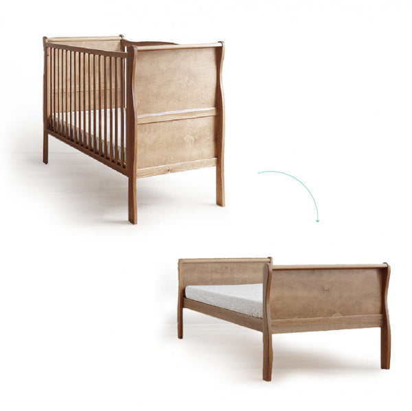 Patut Bebe, 140x70 cm, din Lemn Masiv, Transformabil, Noble Vintage, Woodies Safe Dreams