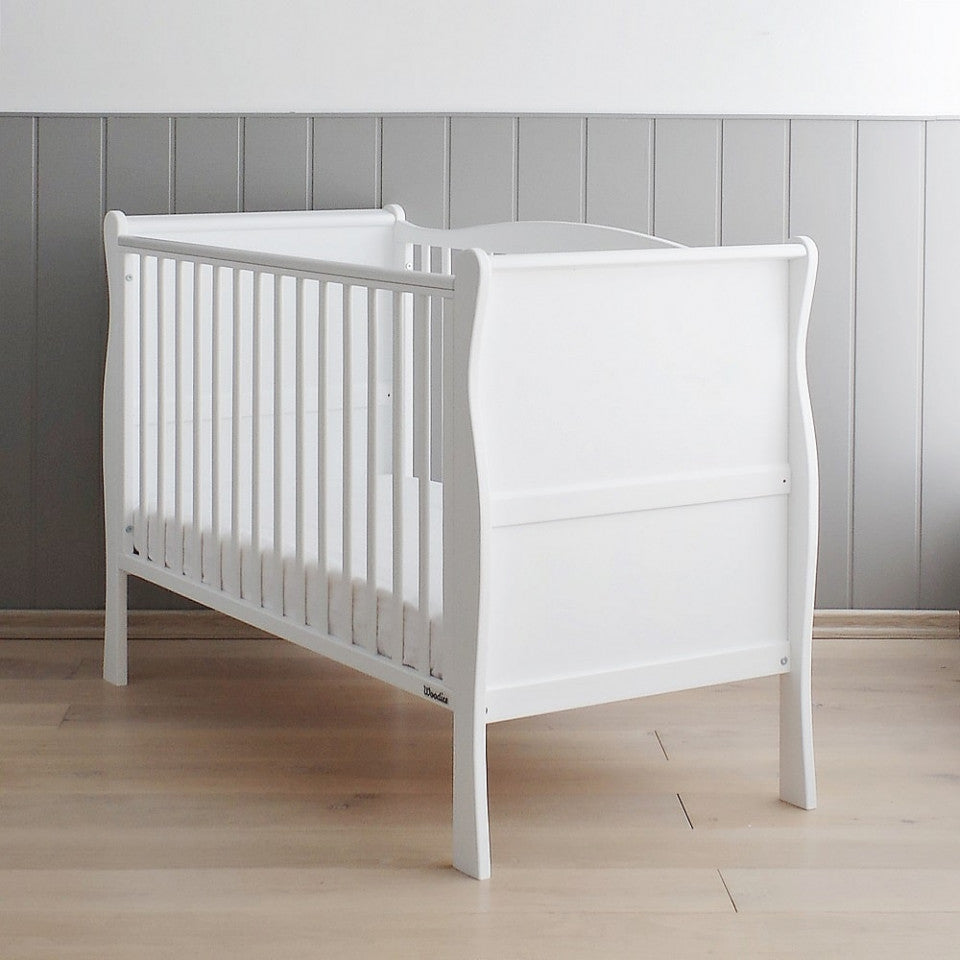 Patut Bebe, 140x70 cm, din Lemn Masiv, Transformabil, Noble White, Woodies Safe Dreams